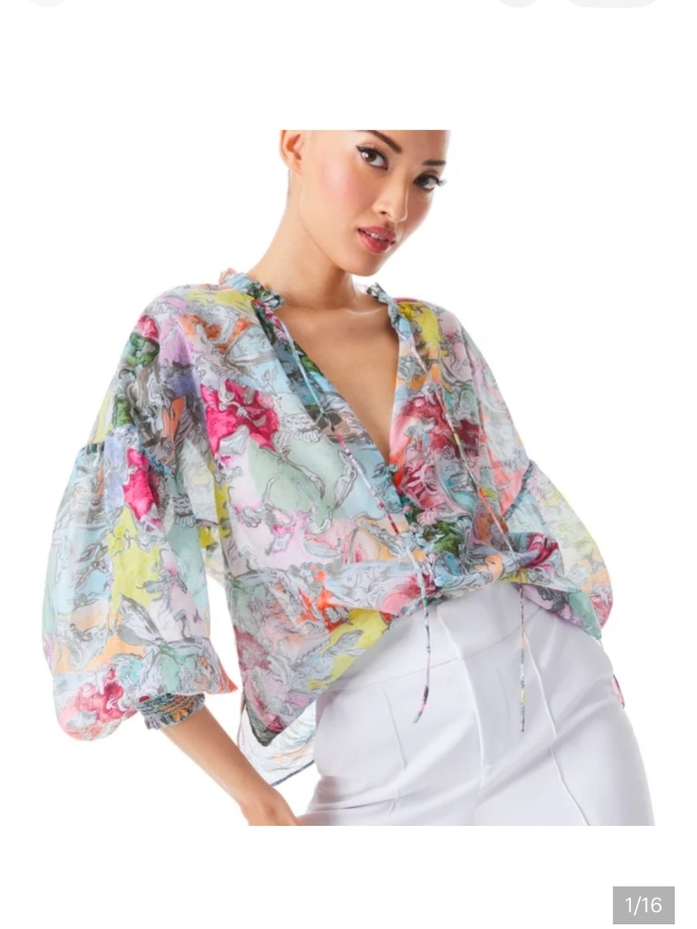 Alice + Olivia Multicolor Abstract Tie-Neck Blouse
